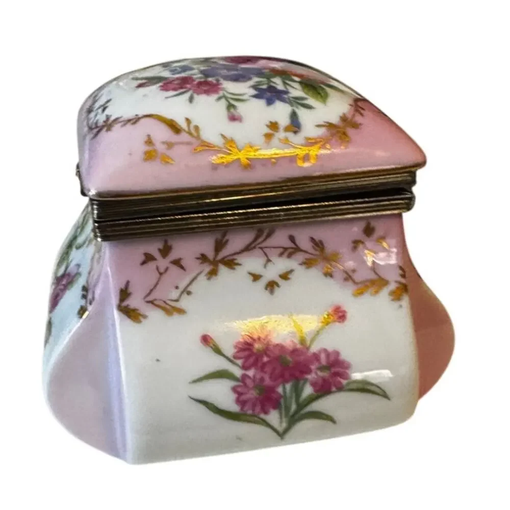 Antique R.S. Prussia Porcelain Trinket/Vanity Box Pink Floral Gold Gilt Hinged